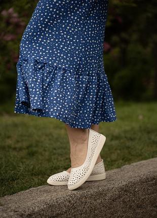 Женские балетки с перфорацией, кожа No918