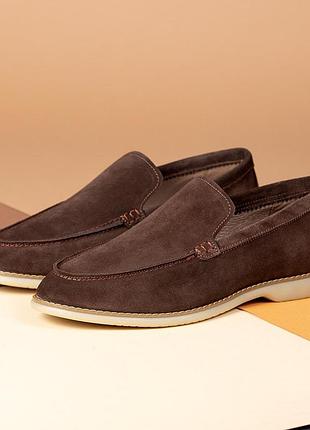 Лофери чоловічі level коричневі натуральна замша, замшеві туфлі 58226