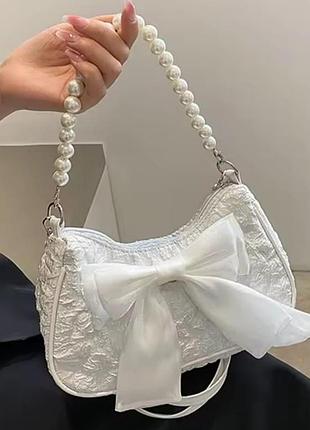 Сумка женская через плечо,молодежная сумка мессенджер кросс боди белая с бантом