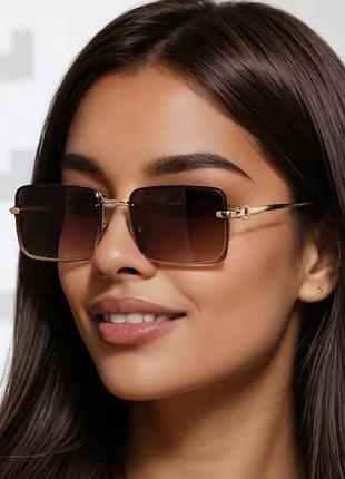 Трендовые очки солнцезащитные прямоугольные коричневые металлическая оправа очки унисекс стильные модные стекла без оправы