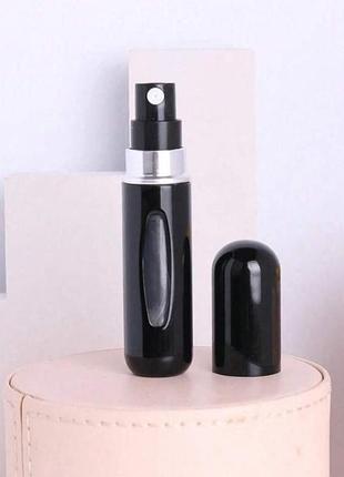 Многоразовый алюминиевый флакон-атомайзер для парфюма с пульверизатором и заправкой снизу 5 мл черный 29409