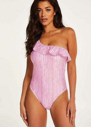 Купальник 36 від hunkemoller julia frill one shoulder swimsuit - pink