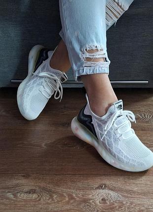 Текстильные белые серые кроссовки на амортизирующей разноцветной подошве 36 37 38 стелька 23,7 24,3 см женские мужские унисекс