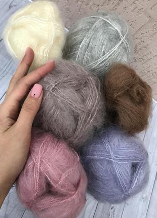 Пухнаста мохерова чалма тепла пов'язка шерсть вязані мітенки6 фото