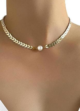 Кольє чокер з перлиною золота цепочка ланцюг медичне золото