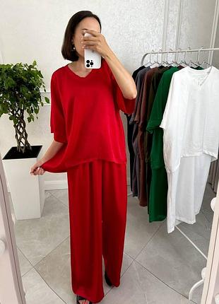 Летний костюм шелк жатка, 7 цветов, блузка и штаны клеш