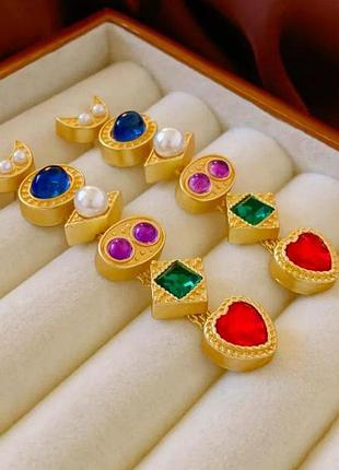 Стильні сережки геометрія, місяць, серце