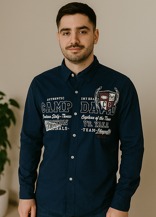 Крута бавовняна сорочка синього кольору camp david premium athletic wear regular fit