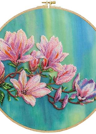 Набор для вышивки бисером на натуральном художественном холсте абрис арт магнолии цветут