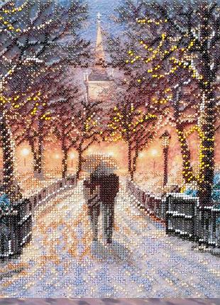 Набір для вишивання бісером на натуральному художньому холсті "зимове побачення" абрис арт ab-846