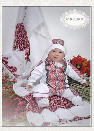 Костюм для хрещення хлопчика вишиваний, вишивка червоно-чорна