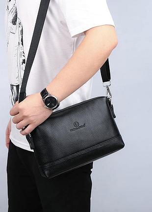 Чоловіча шкіряна барсетка сумка 2 в 1, клатч із натуральної шкіри чоловічий чорний