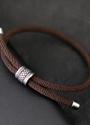 Браслет мужской из шнура и стали one коричневый