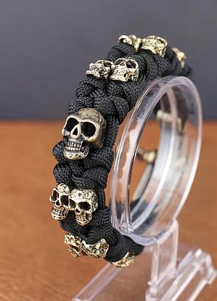 Браслет з черепами чоловічий із паракорду та сталі scar чорний
