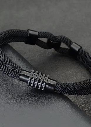 Браслет мужской из шнура и стали barrel черный