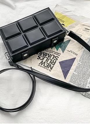 Сумка прямокутна filwhite bag 5506 крос-боді тренд квадратна на/через плече шоколадка чорна
