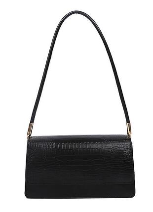 Женская черная классическая сумка 5611 рептилия на/через плечо клатч на короткой ручке багет