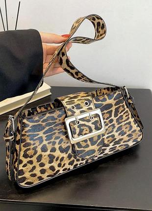 Сумочка женская 10418 багет леопардовая бежевая