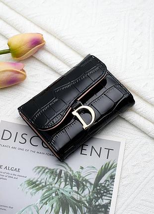 Женский классический лаковый кошелек 3336 рептилия черный