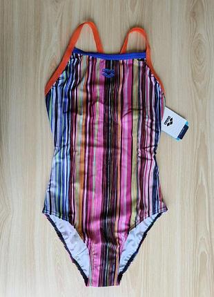 Женский слитный купальник arena 005068960 w freeform stripe light drop back one peace mango-neon blue-multi