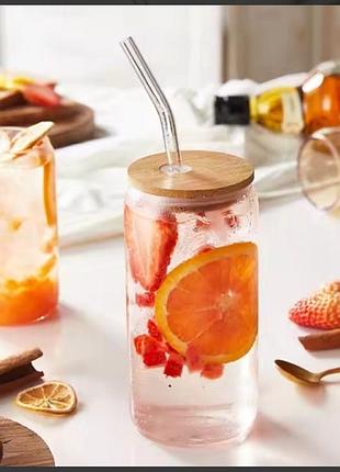 Стакан із трубочкою та бамбуковою кришкою 550 мл