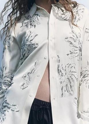 Zara неймовірно красива блуза  сорочка із вишивкою бісером
