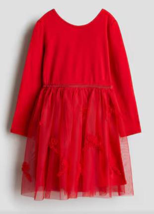 Новое трикотажное платье красного цвета h&m с бантиками нове дитяче плаття