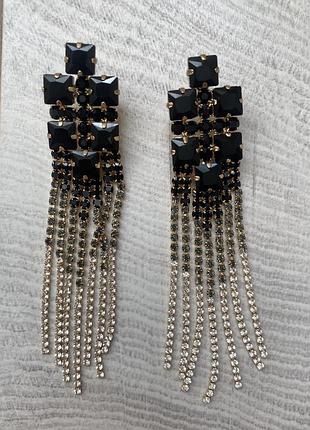 Серьги с черными камнями и стразами, вечерние, праздничные