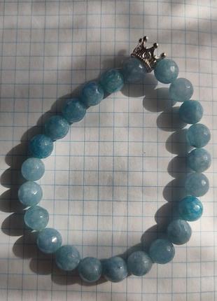 Браслет из натурального камня аквамарина .