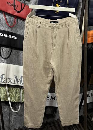 Штани льон zara man бежевий xl
