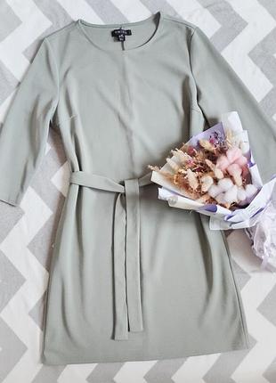 Платье с поясом прямая new yorker m l хаки мини с рукавами три четверти