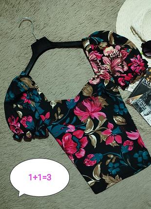 Гарний квітковий топ з рукавами-ліхтариками/футболка