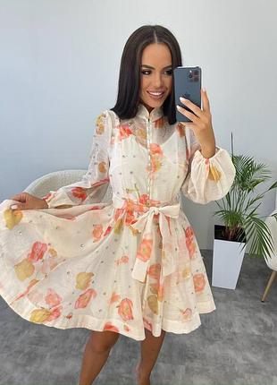 Брендова жіноча святкова коротка сукня плаття з поясом