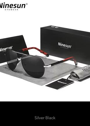 Брендові чоловічі сонцезахисні поляризаційні окуляри ninesun silver black / очки мужские солнцезащитные