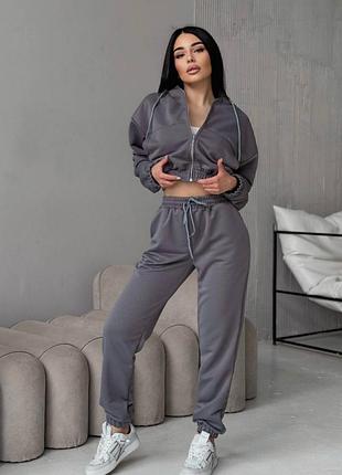 Графитовый спортивный костюм трикотажный кофта на молнии и джоггеры
