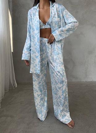 Шикарний блакитний піжамний комплект