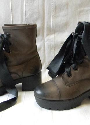 Кожаные ботинки на шнуровке и платформе утепленные р.38 ст.25,5см