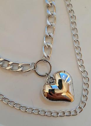 Подвійний ланцюжок з підвіскою серце під срібло