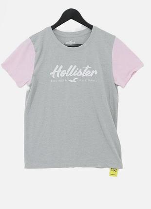 Hollister жіноча футболка розмір xs оригінал сіра з рожевими рукавами