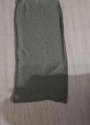 Юбка твидовая в рубчик карандаш по фигуре длинная разрез жатка