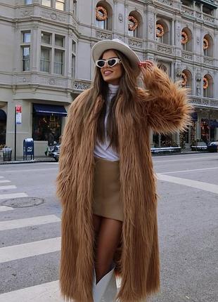 Шуба еко лама коричнева довга зара zara лімітована колекція