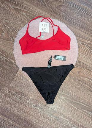 Сток новый с наборкой собранный раздельный купальник от prettylittlething плт plt топом и missguided