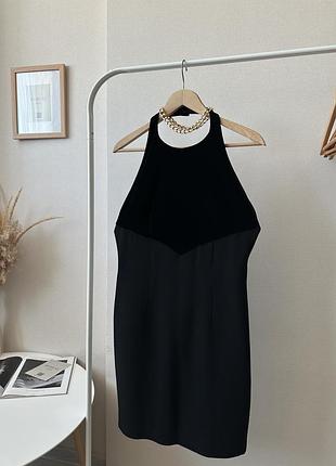 Чорна вінтажна вечірня сукня через шию халтер з оксамитом max mara sportmax