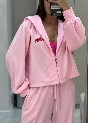 Жіночий костюм з вишивкою кофта на замку зіпка оверсайз і штани велюровий