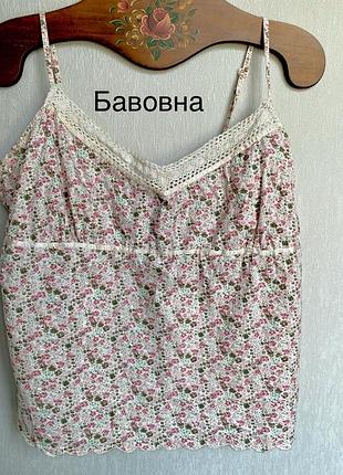 Майка на бретелях бавовняна в принт квітів на бретелях bhs- 18/ xxl