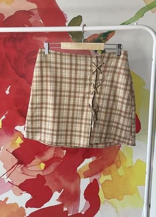Міні спідниця primark бежево-коричнева в клітинка розмір 40