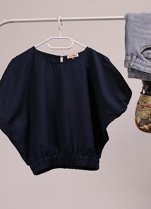 Льняная рубашка «летучая мышь» с эластичным низом и рукавами zofal джинсового цвета