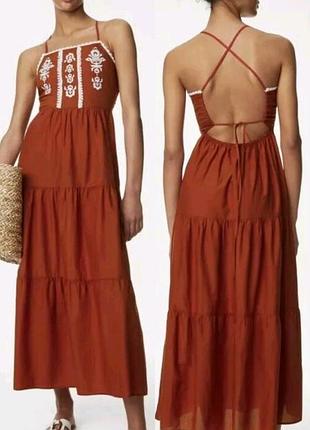 Котоновий сарафан плаття сукня з вишивкою та відкритою спинкою m&s