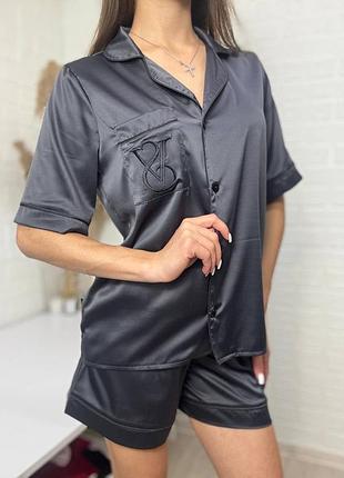 Женская шелковая пижама vs в темно-сером цвете размер s м