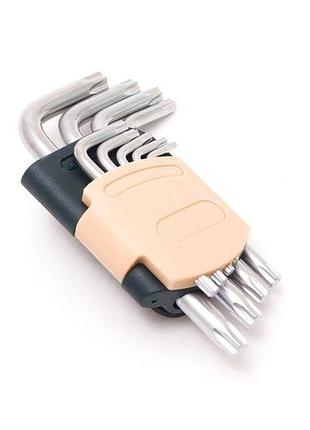 Набор ключей г-образных torx 9 предметов(т10, т15, т20, т25, т27, т30, т40, т45, т50)в пластиковом держателе